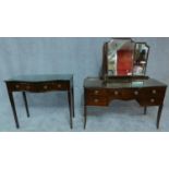 A Georgian style mahogany dressing chest and a similar writing table. H.86 W.99 D.47cm
