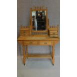 A Victorian Ash aesthetic style dressing table on turned stretchered supports united by undertier.