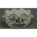 A Meissen style porcelain vase, hand painted with bird decoration. 14x18cm