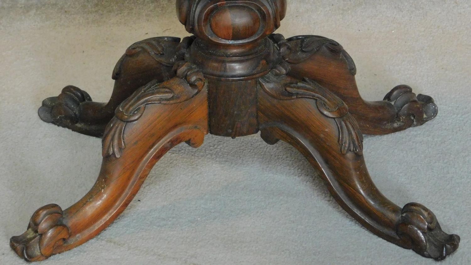 A Victorian rosewood card table on carved bulbous base on quadruped cabriole supports. H.74 W.92 D. - Image 2 of 8