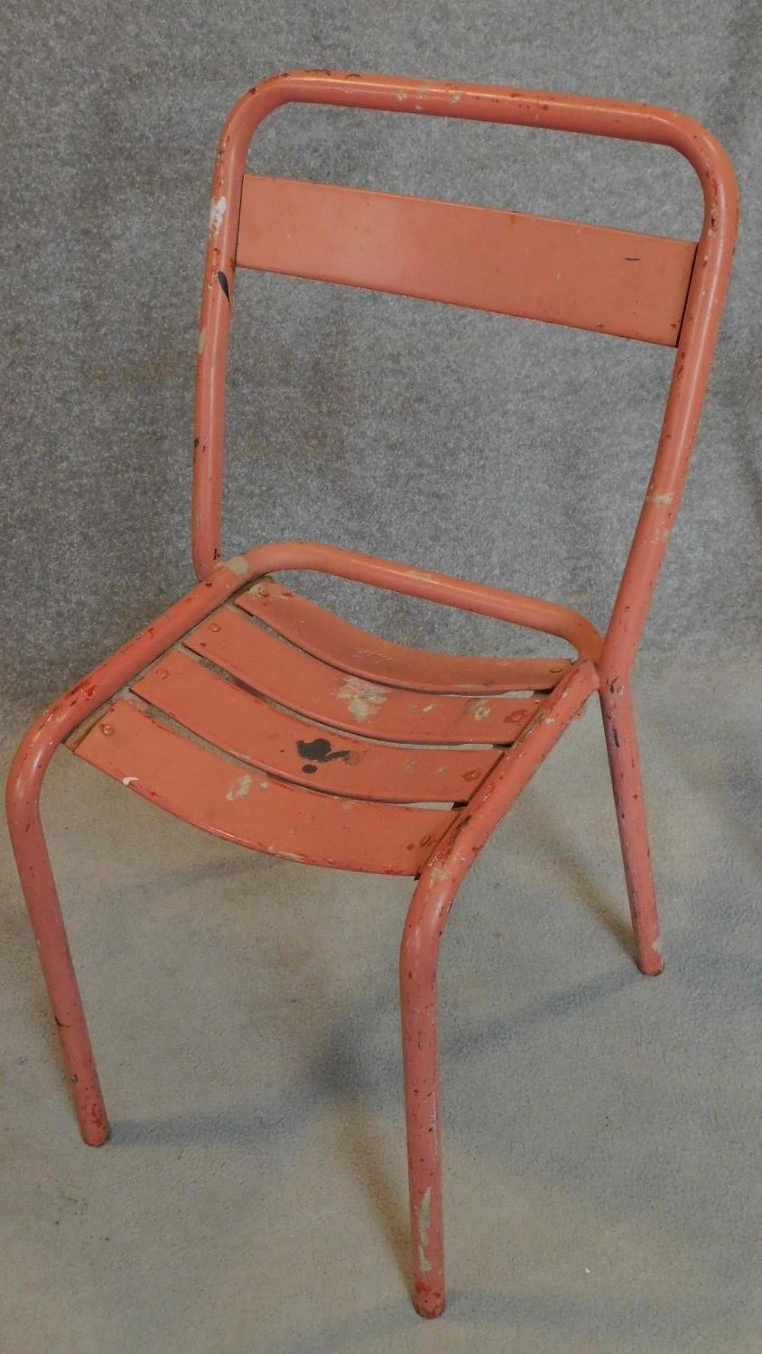 A set of four vintage tubular metal stacking chairs. H.81cm - Image 4 of 5