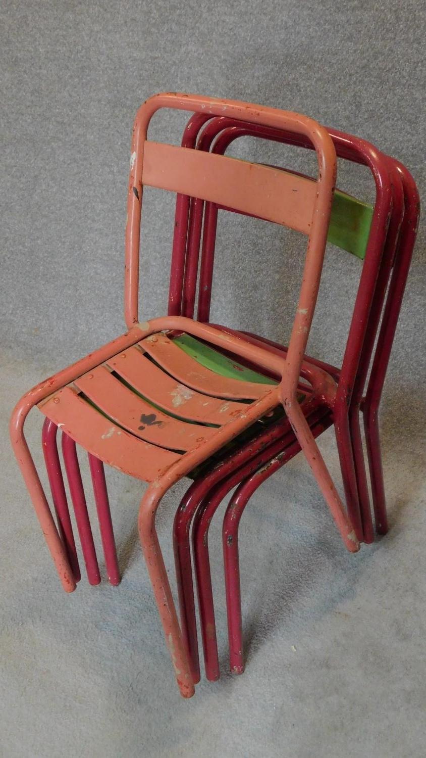 A set of four vintage tubular metal stacking chairs. H.81cm - Image 5 of 5