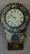 A Victorian ebonised wall clock with allover painted bird and flower decoration 80x50cm