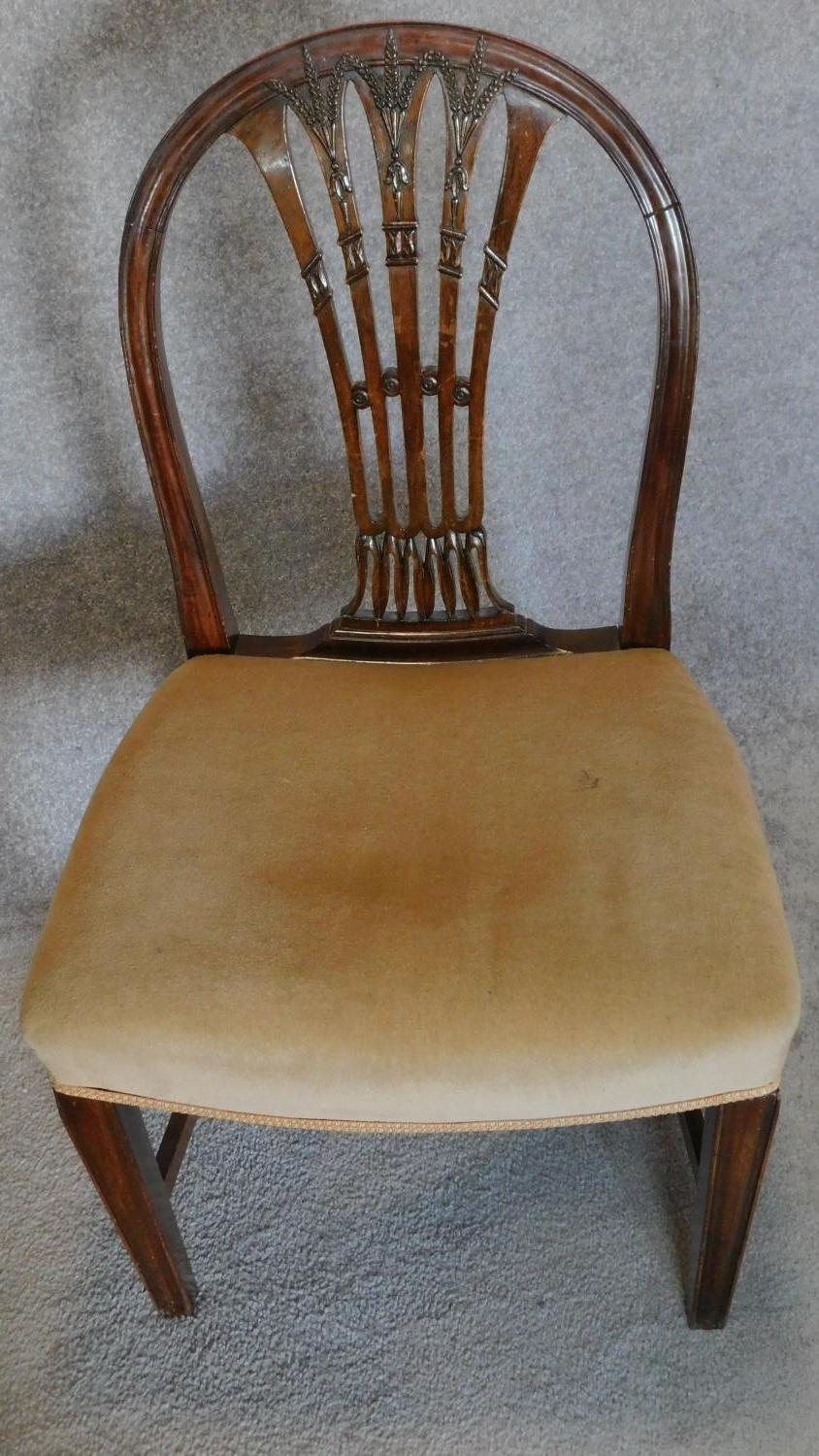 A set of seven Hepplewhite style mahogany dining chairs (including two armchairs) H.95cm - Image 4 of 9