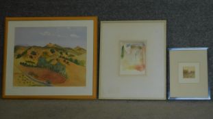 A framed and glazed watercolour, Spanish landscape, a signed watercolour, architectural ruins and