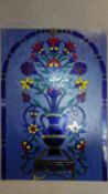 A large and unusual bespoke decorative board with applied stained glass panels. 170x121cm