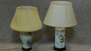 Two Chinese table lamps with bird and flower decoration. H.57cm