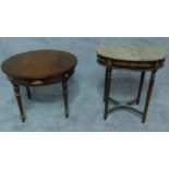 An Empire style oval marble topped occasional table and a similar low table. H.59cm (tallest)