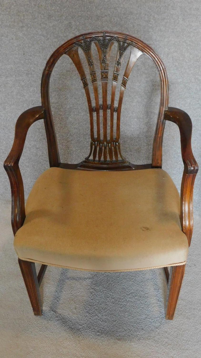 A set of seven Hepplewhite style mahogany dining chairs (including two armchairs) H.95cm - Image 3 of 9