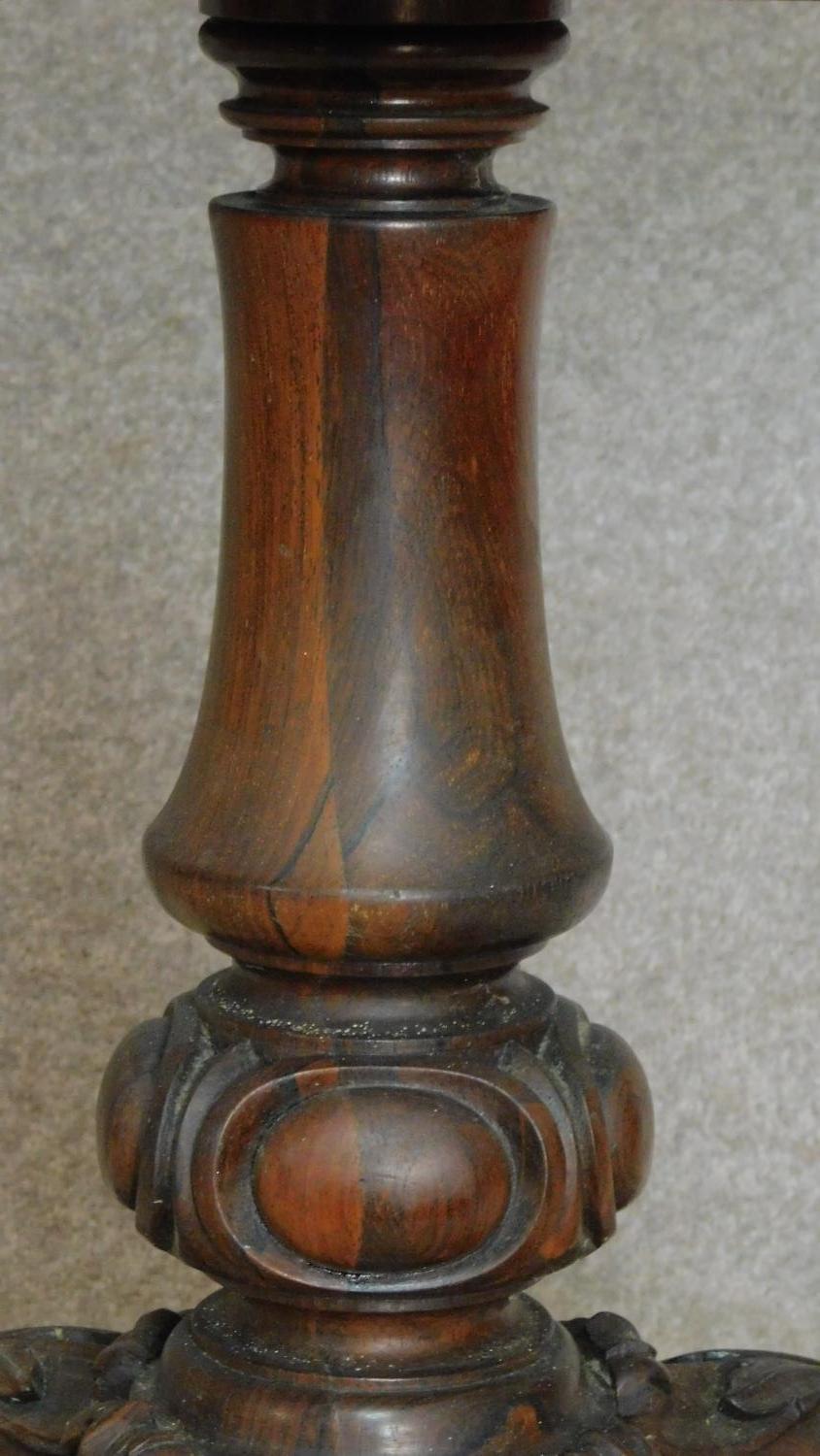A Victorian rosewood card table on carved bulbous base on quadruped cabriole supports. H.74 W.92 D. - Image 4 of 8