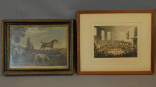 A 19th century framed and glazed print, hare coursing and another depicting a cock fight. 47x39cm (