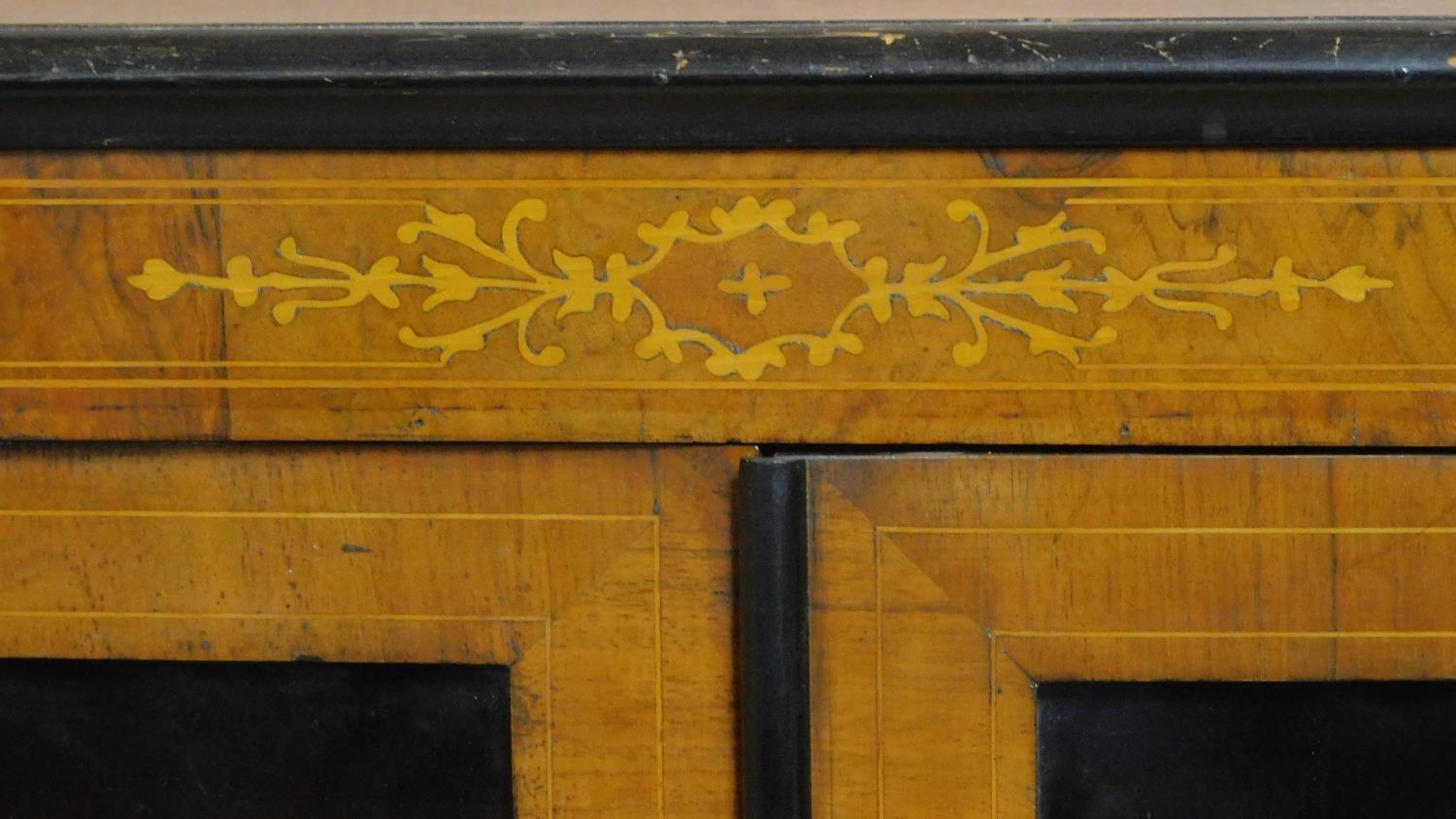 A Victorian two door walnut pier cabinet with satinwood Arabesque inlay. H.99 W.91 D.30cm - Image 4 of 6