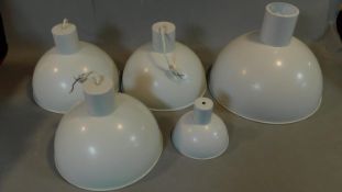Five vintage industrial style metal lamp shades, miscellaneous sizes. H.35 W.45cm (largest)