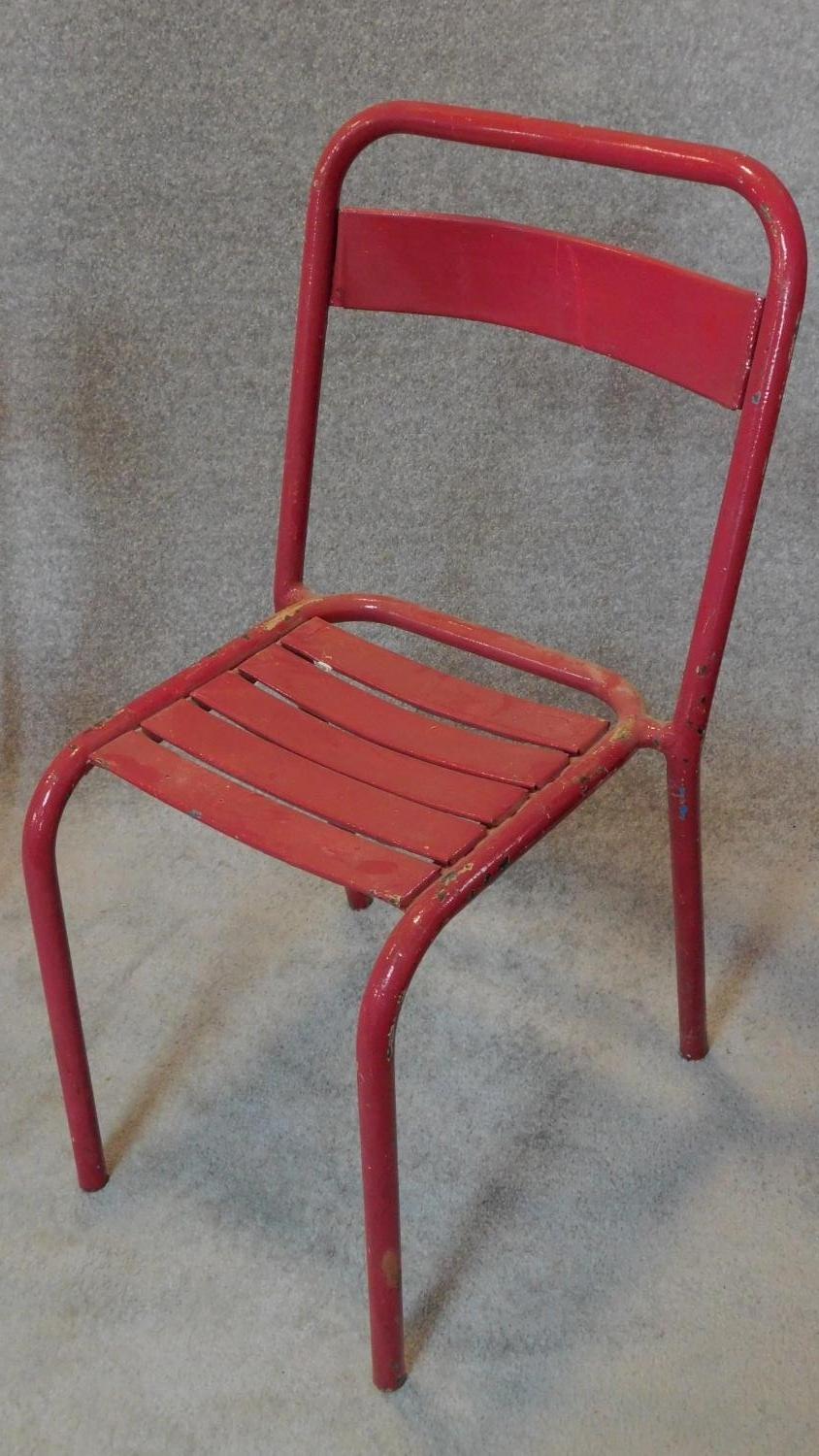 A set of four vintage tubular metal stacking chairs. H.81cm - Image 2 of 5