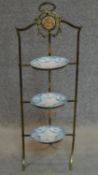 A 19th century etagare with blue and white Stafforshire plate sections. H.80cm