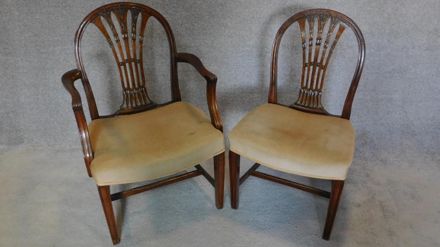 A set of seven Hepplewhite style mahogany dining chairs (including two armchairs) H.95cm - Image 2 of 9