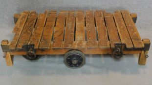 A vintage industrial trolley, converted to coffee table. H.38 W.128 D.72cm