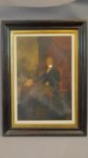 An early 19th century framed and glazed watercolour of a gentleman seated at his desk, unsigned,