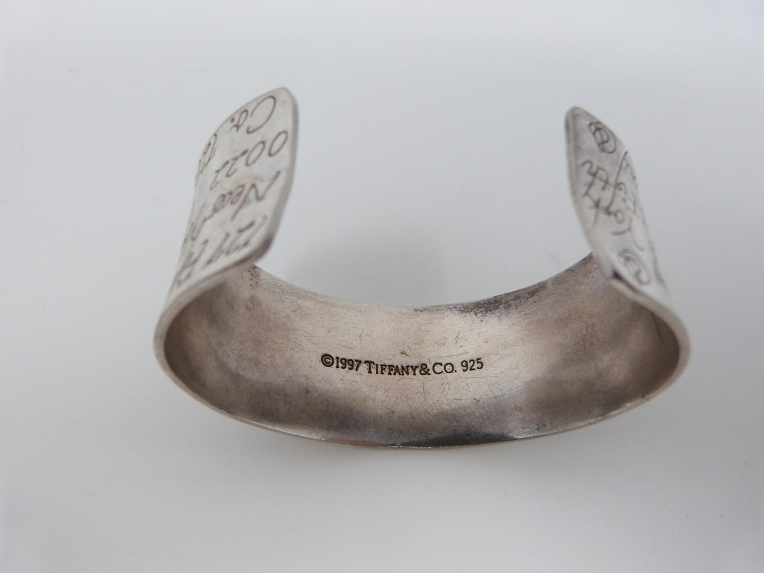 Tiffany & Co., silver engraved cuff, engraved with 'Tiffany & Co., New York, Fifth Avenue. Stamped - Image 4 of 6