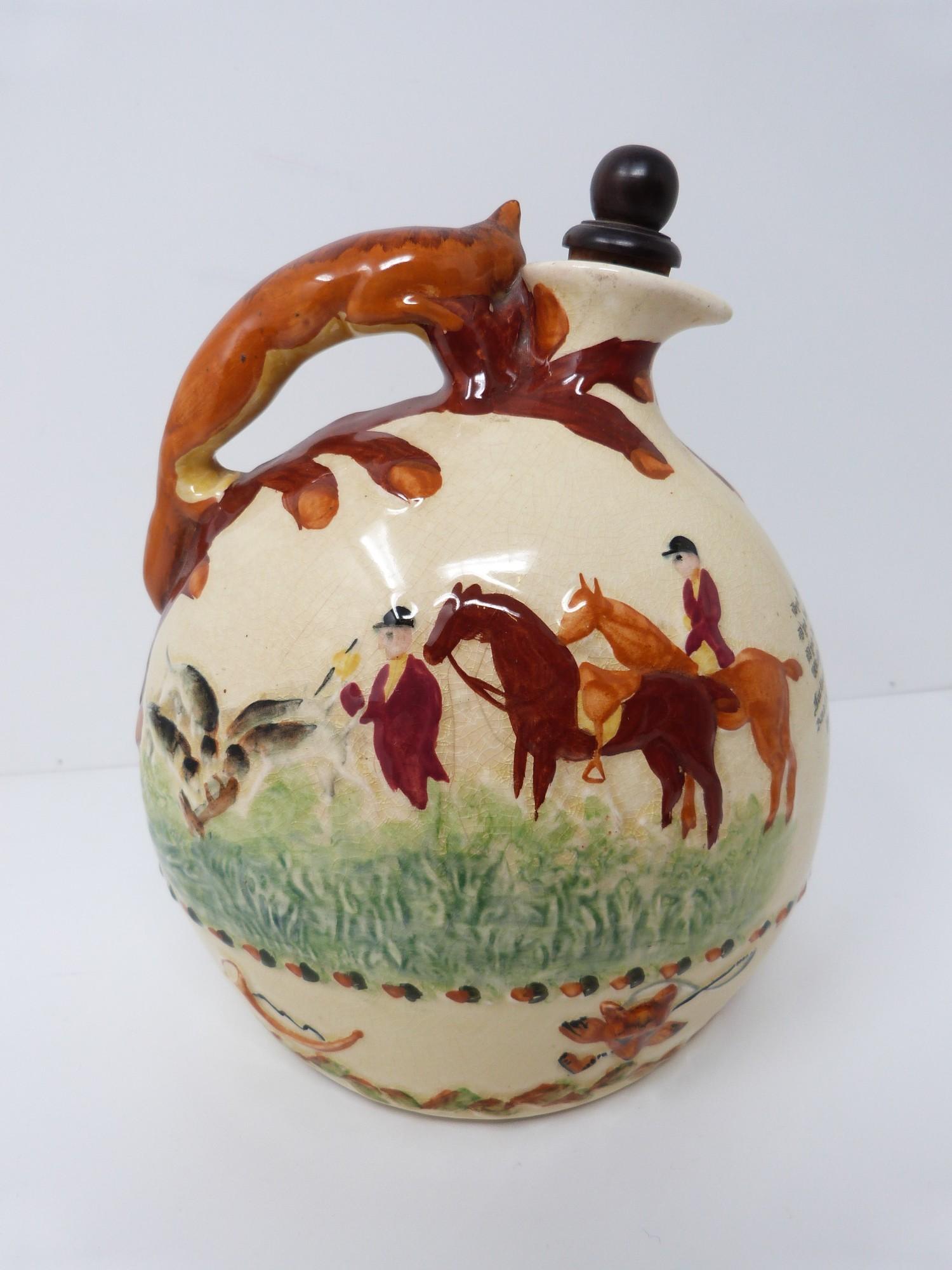 A Crown Devon musical jug and two pieces by Sarah Perry, Musical jug hand painted with hunting - Image 4 of 14