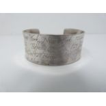 Tiffany & Co., silver engraved cuff, engraved with 'Tiffany & Co., New York, Fifth Avenue. Stamped