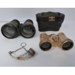 A pair of binoculars marine, field and theatre, multiple view, cased mother of pearl opera glasses