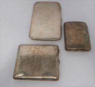 Three monogrammed silver cigarette cases, large case, birmingham 1920, Charles S Green & Co Ltd.