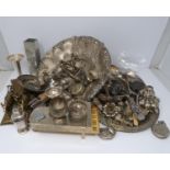 A collection of silver plate and other metalware including, trays, apostle spoons, bowls and cutlery