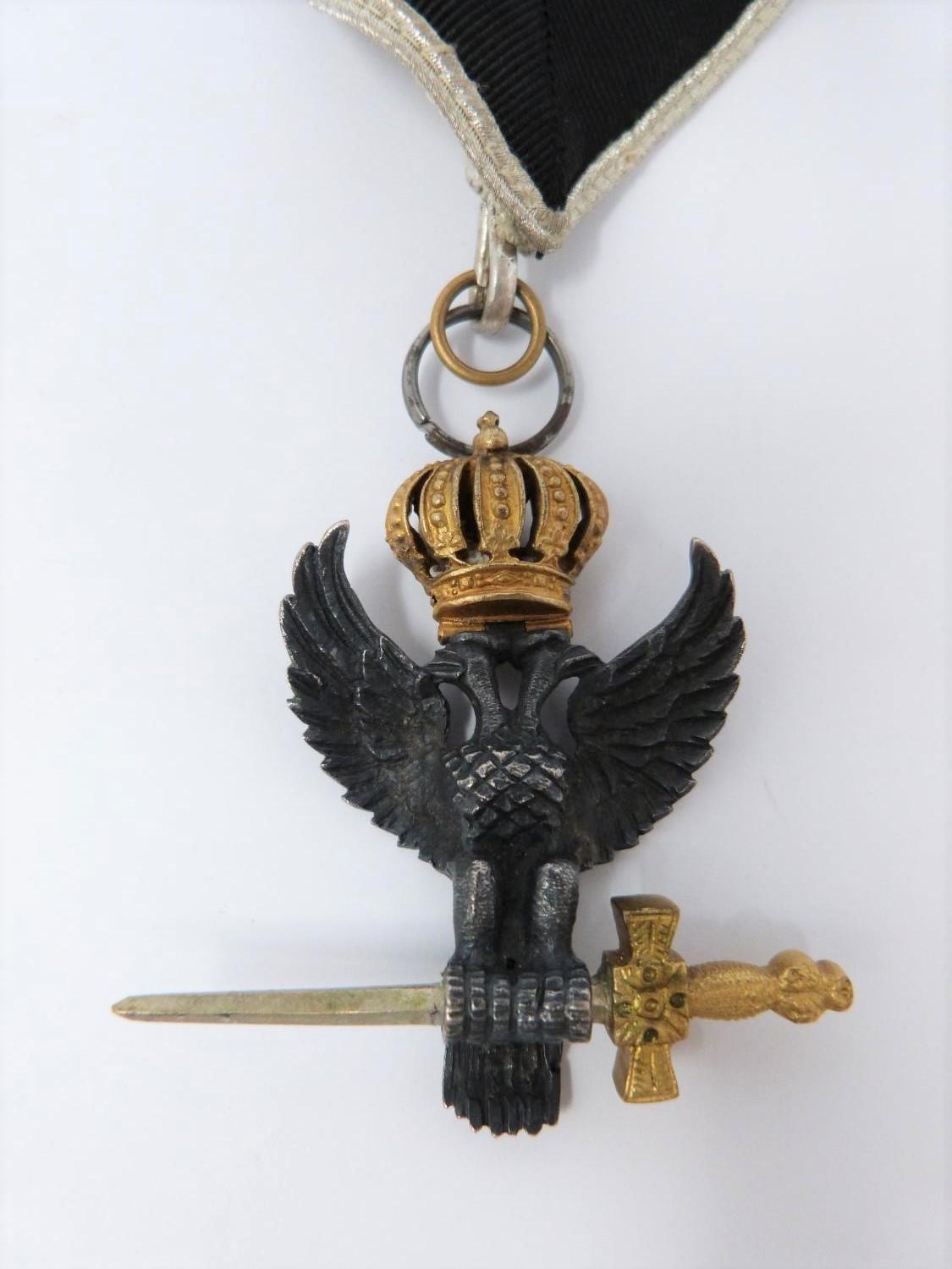 A group of Masonic medals, five including two silver, a double headed eagle holding sword with - Image 7 of 7
