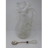 Antique crackle glass champagne pitcher and blown glass handle ice scoop, 1870, by Boston and