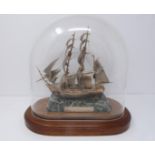 A silver model of the HMS Beagle 1831 in presentation case, 574/1000, mounted on alabaster base, A