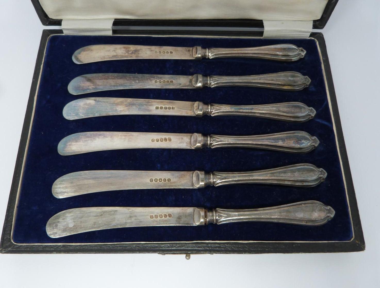 3 cases of silver handled knives, two sets, small knives, epns blades, silver, hollow handles ( - Image 5 of 13