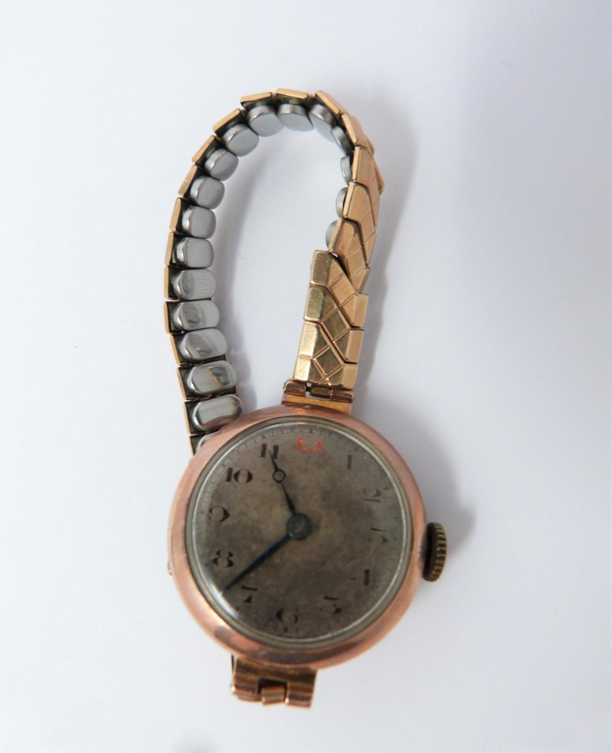 A 9ct rose gold cased watch with stretch gold filled strap, case has full hallmarks for - Image 3 of 10