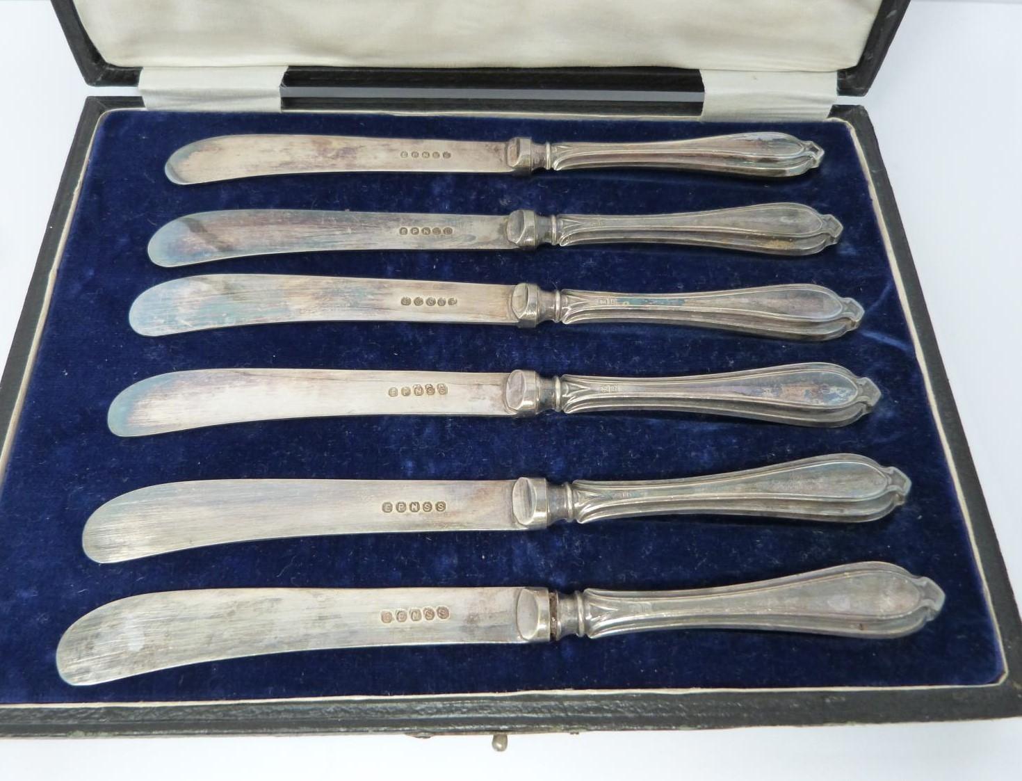 3 cases of silver handled knives, two sets, small knives, epns blades, silver, hollow handles ( - Image 4 of 13