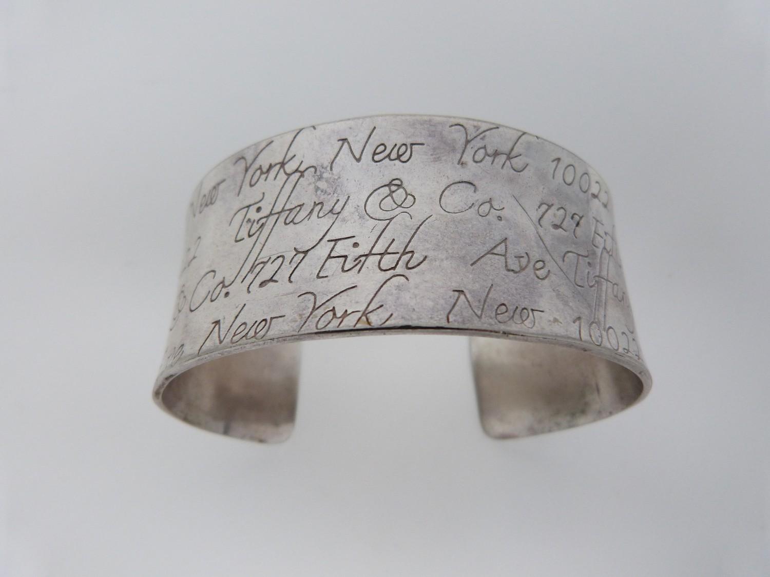 Tiffany & Co., silver engraved cuff, engraved with 'Tiffany & Co., New York, Fifth Avenue. Stamped - Image 2 of 6