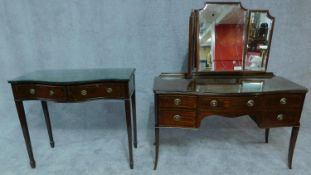 A Georgian style mahogany dressing chest and a similar writing table. H.86 W.99 D.47cm