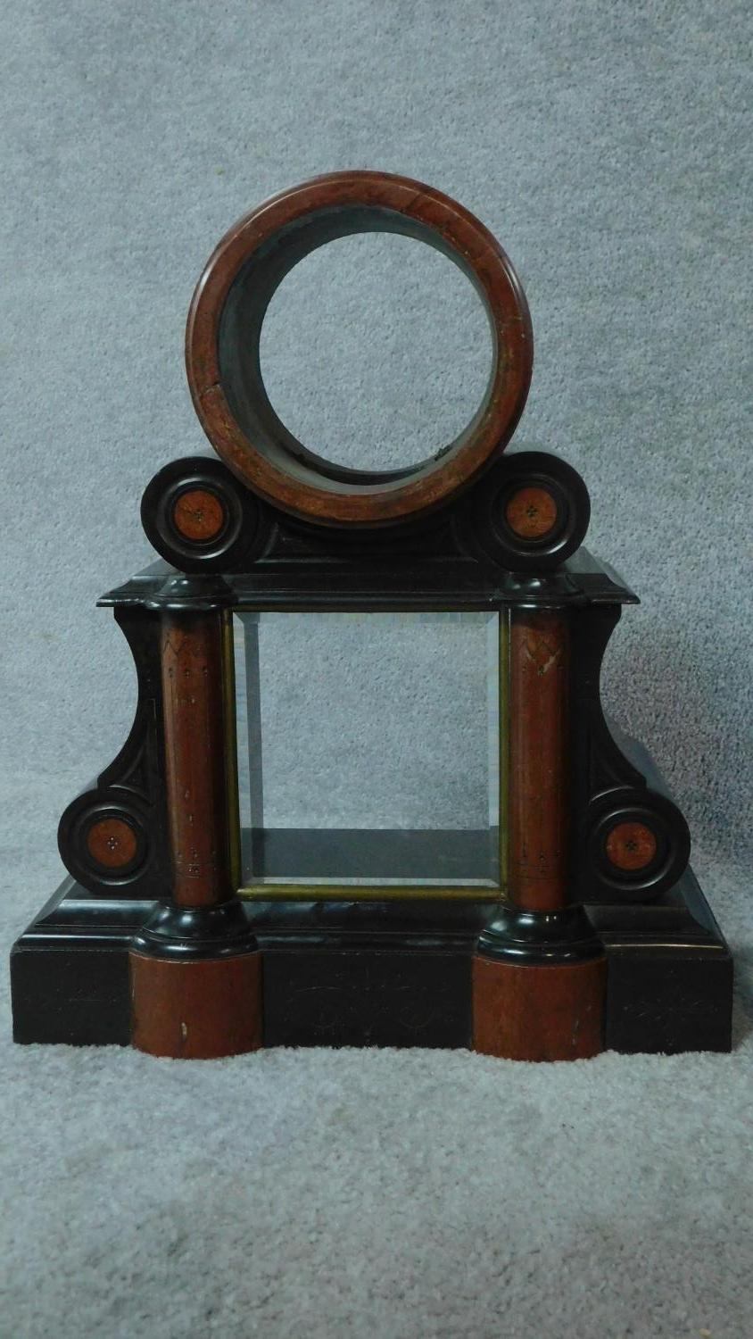 Two Victorian black slate and marble clock cases. H.50cm (tallest) - Image 2 of 5