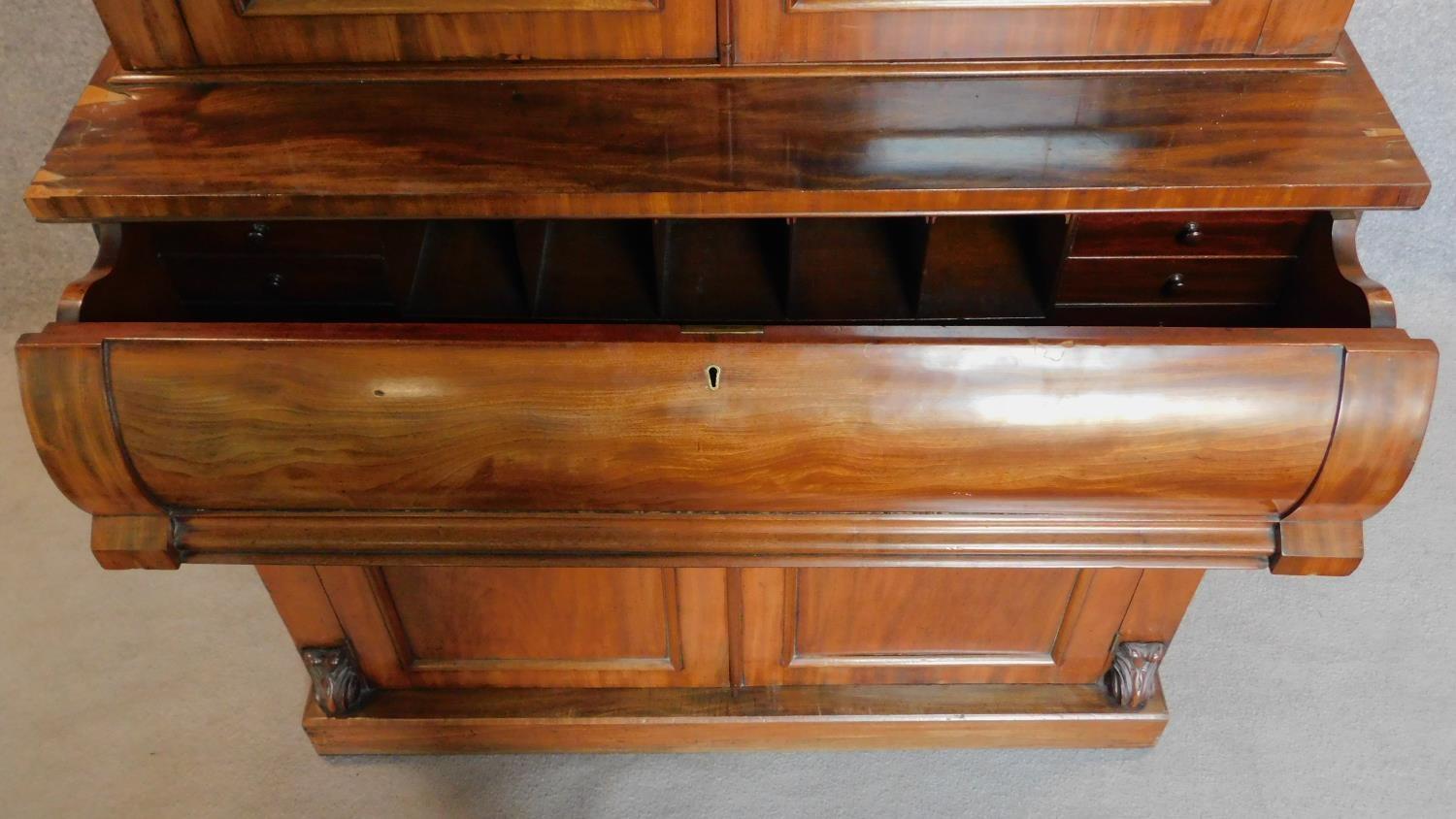 A mid Victorian mahogany two section library bookcase, the upper glazed section above well fitted - Image 5 of 12