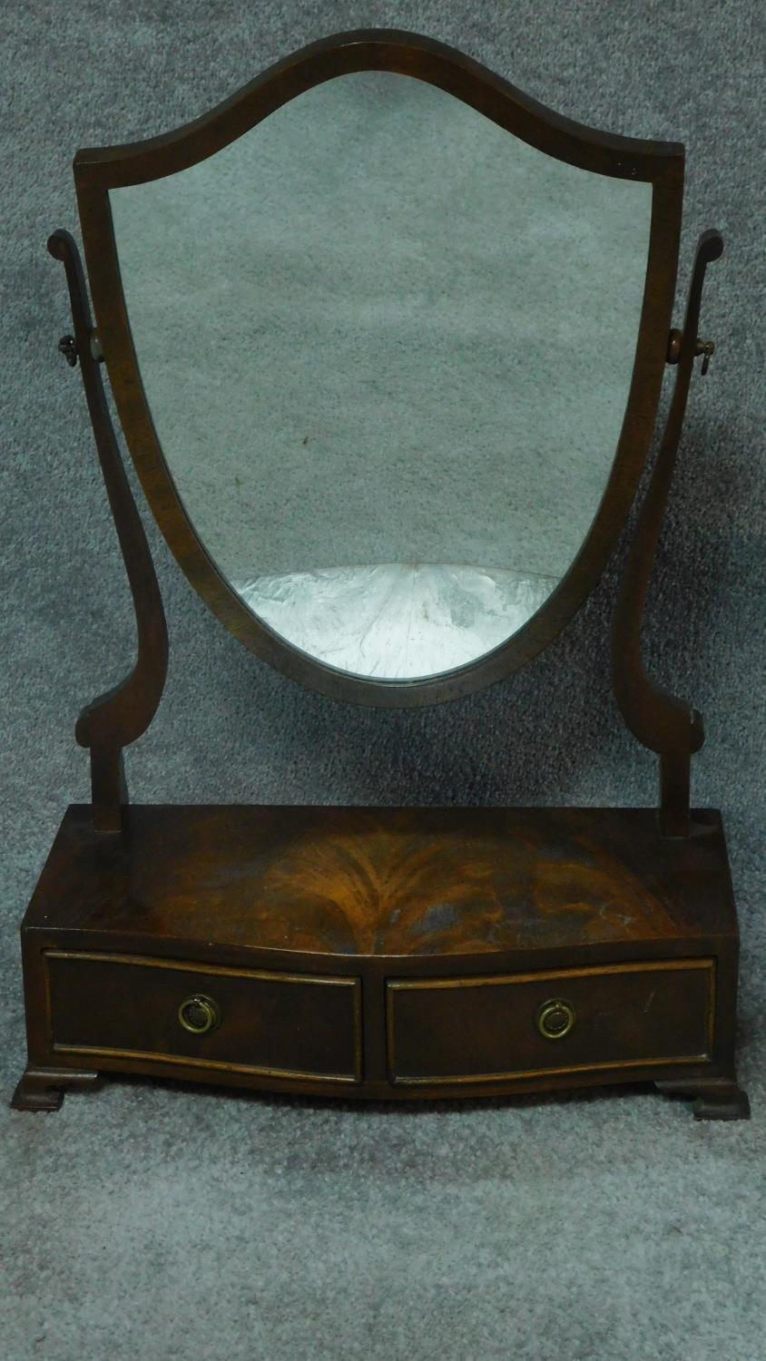 A Georgian style mahogany swing mirror with fitted base and a similar Edwardian oak mirror. H.64cm - Image 3 of 5