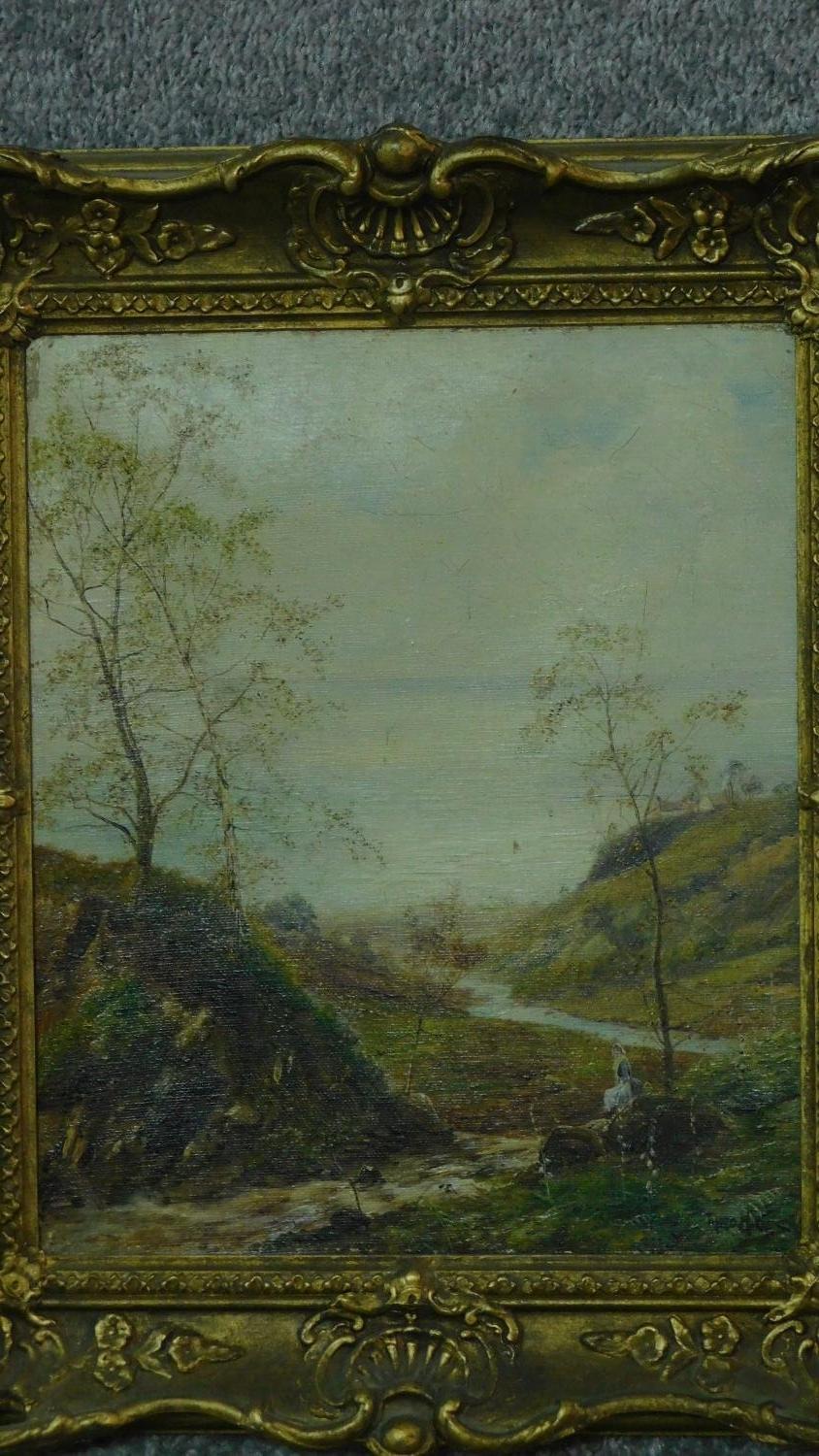 A pair of gilt framed oil paintings on canvas, Scottish landscapes, signed Theo Hines, signature and - Image 2 of 6