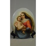 A hand painted on porcelain plaque, Madonna and child 20x15cm