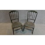 A pair of 19th century ebonised and painted bedroom chairs. H.82cm