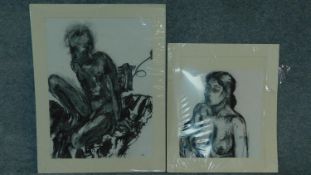 Two unframed mounted charcoal sketches, nude studies, monogrammed G H - 90x70 (largest)