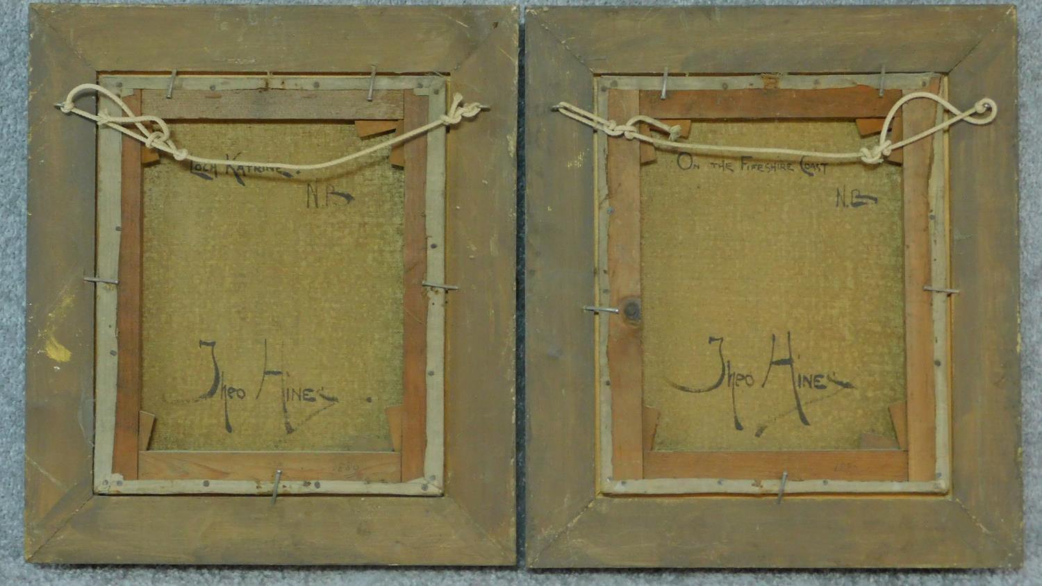 A pair of gilt framed oil paintings on canvas, Scottish landscapes, signed Theo Hines, signature and - Image 6 of 6