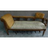 A late Victorian carved beech chaise longue frame. H.74 W.164 D.62cm