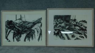 Two framed and glazed charcoal nude studies, monogrammed G H - 78x92 (largest)