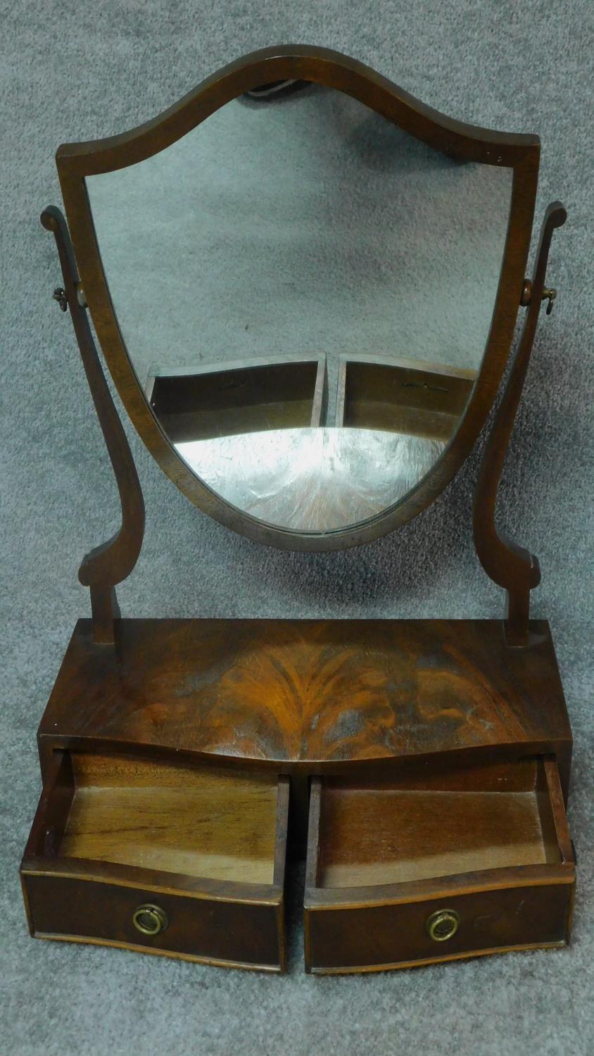 A Georgian style mahogany swing mirror with fitted base and a similar Edwardian oak mirror. H.64cm - Image 4 of 5