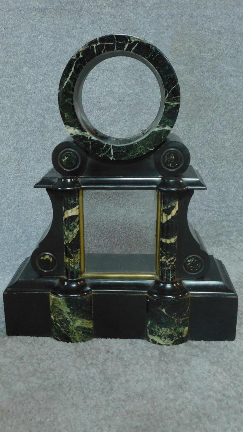 Two Victorian black slate and marble clock cases. H.50cm (tallest) - Image 3 of 5