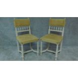 A pair of late 19th century French painted side chairs in studded and buttoned Dijon mustard