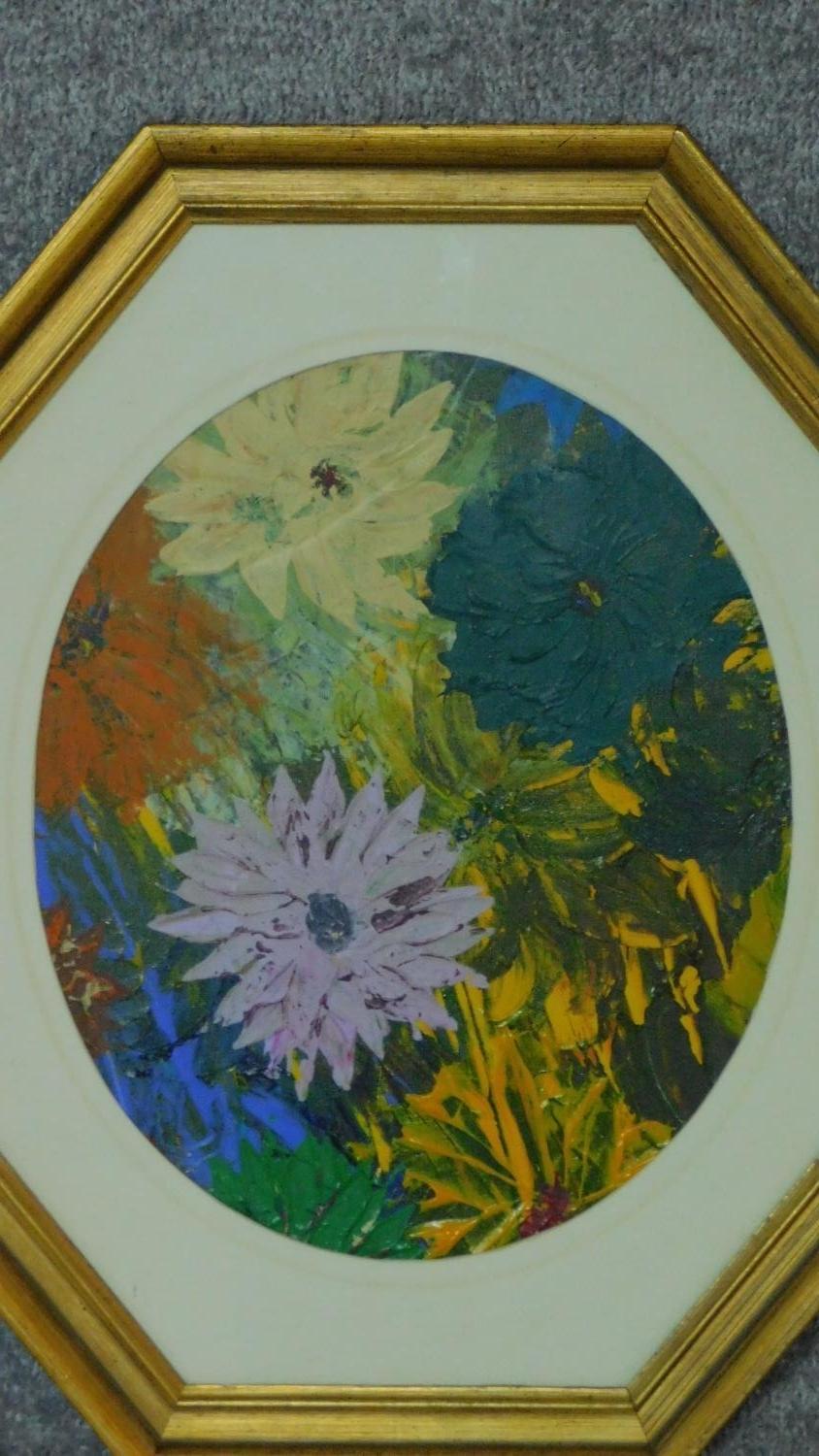 A pair of oils on board, flowers, in octagonal glazed frames. 49x44 (largest) - Image 3 of 4
